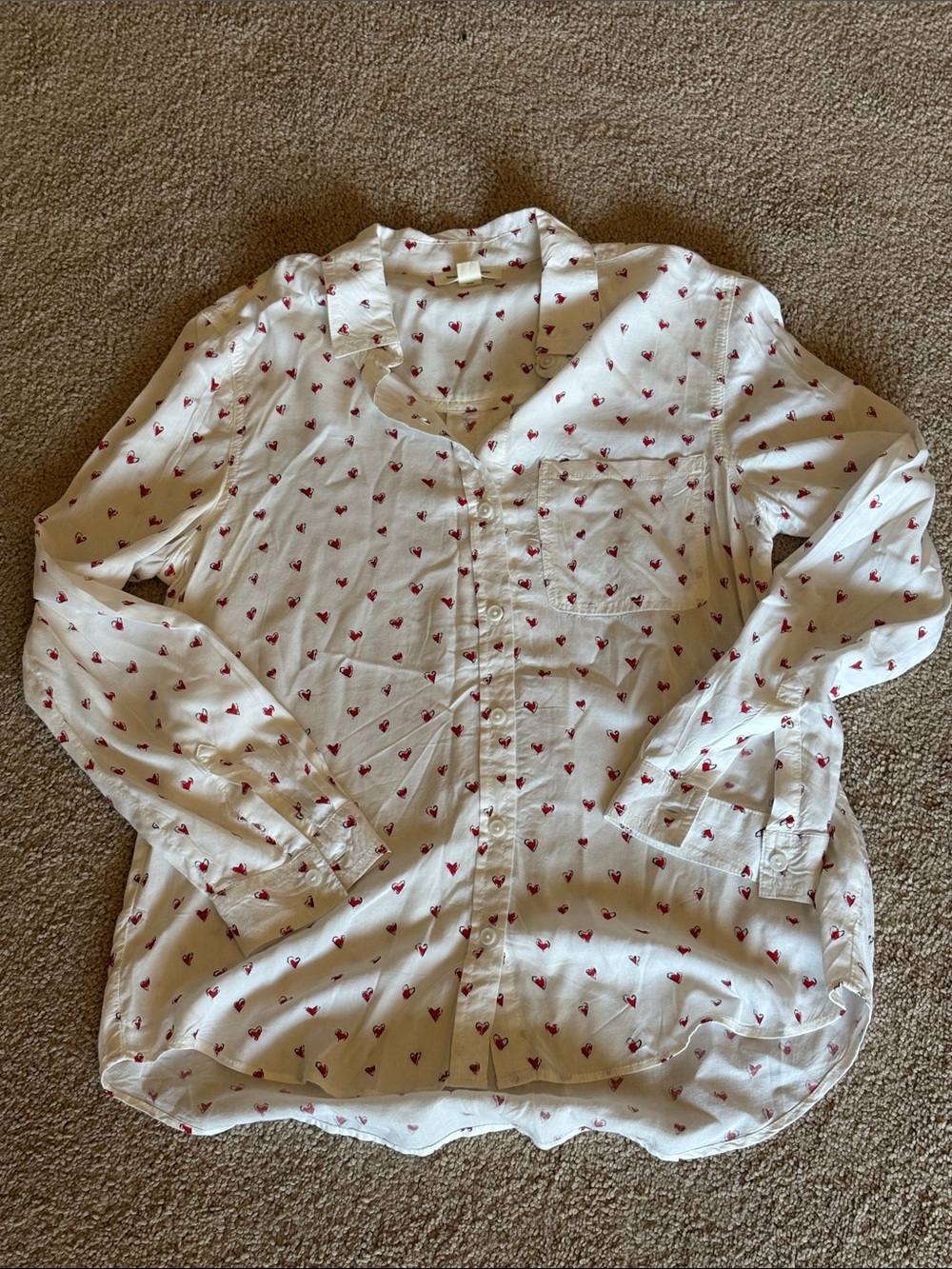 Beach lunch lounge button front top size medium valentines heart pattern
